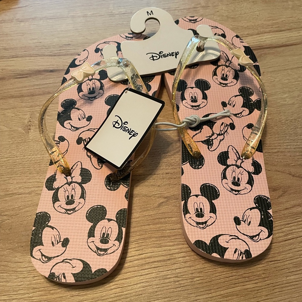 Pink Mickey and Minnie flip flops